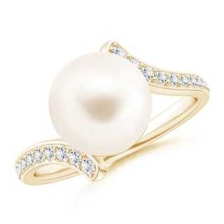 10mm AAA Freshwater Cultured Pearl Bypass Ring in Yellow Gold