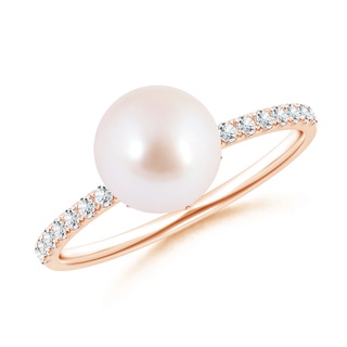 8mm AAA Classic Japanese Akoya Pearl & Diamond Solitaire Ring in 9K Rose Gold