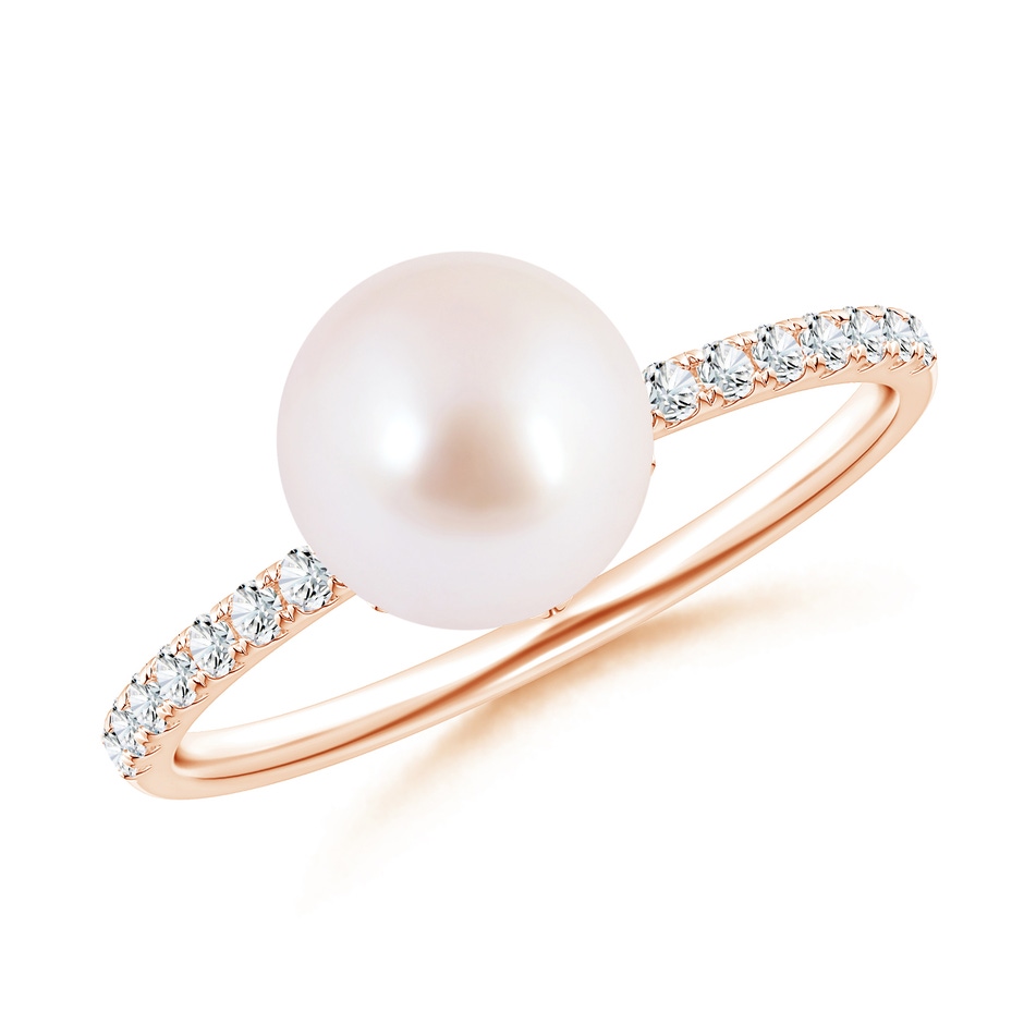 8mm AAA Classic Japanese Akoya Pearl & Diamond Solitaire Ring in Rose Gold 