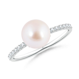 8mm AAA Classic Japanese Akoya Pearl & Diamond Solitaire Ring in White Gold