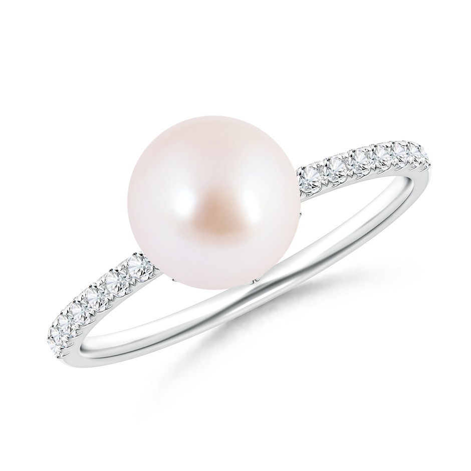 8mm AAA Classic Japanese Akoya Pearl & Diamond Solitaire Ring in White Gold 