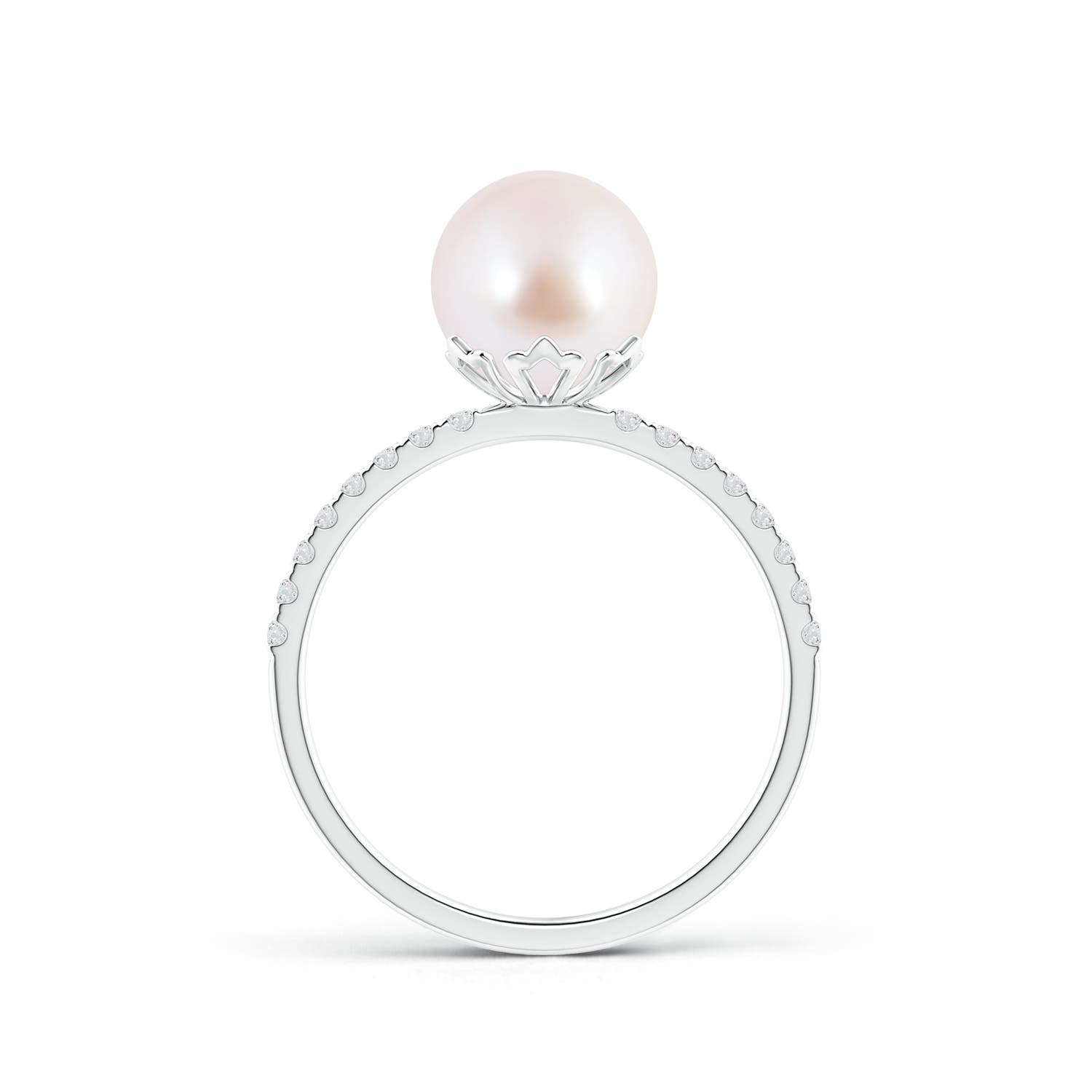 8mm AAA Classic Japanese Akoya Pearl & Diamond Solitaire Ring in White Gold