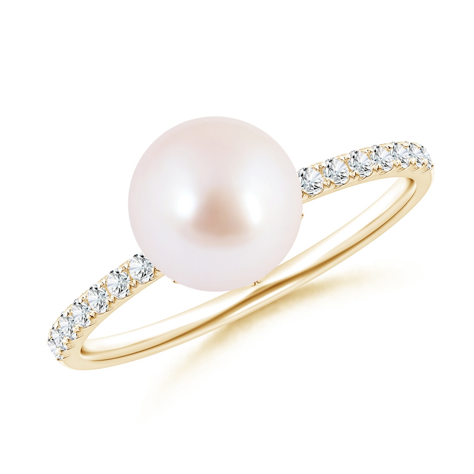 8mm AAA Classic Japanese Akoya Pearl & Diamond Solitaire Ring in Yellow Gold 