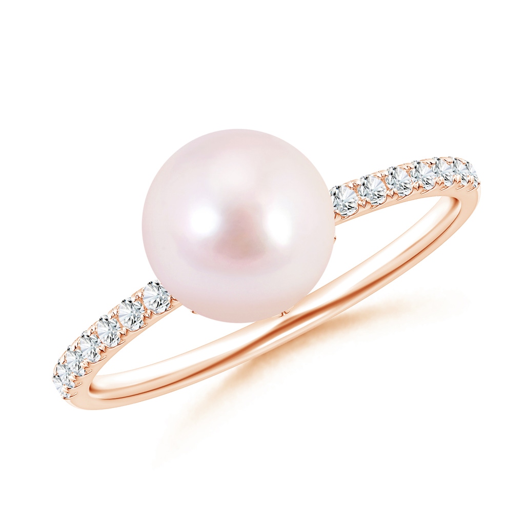 8mm AAAA Classic Japanese Akoya Pearl & Diamond Solitaire Ring in Rose Gold