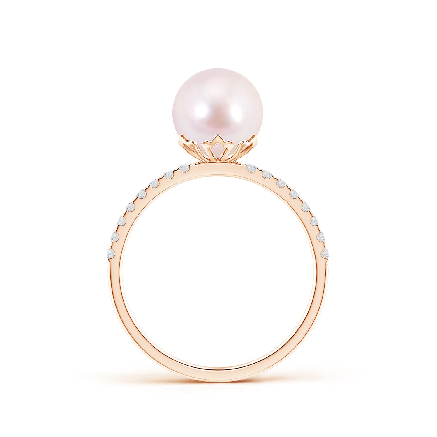 8mm AAAA Classic Japanese Akoya Pearl & Diamond Solitaire Ring in Rose Gold - side 1