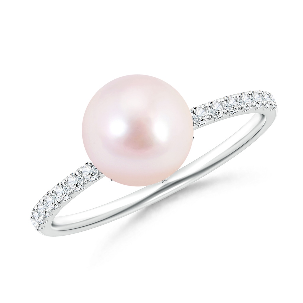 8mm AAAA Classic Japanese Akoya Pearl & Diamond Solitaire Ring in White Gold