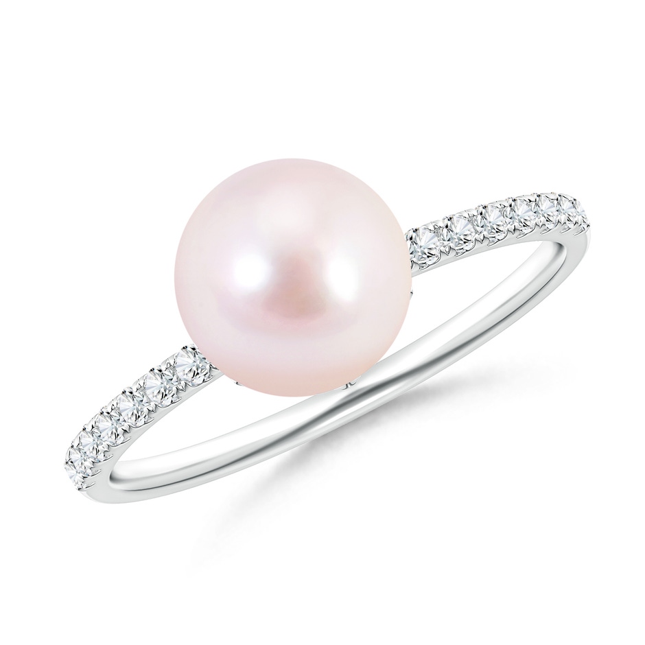 8mm AAAA Classic Japanese Akoya Pearl & Diamond Solitaire Ring in White Gold 