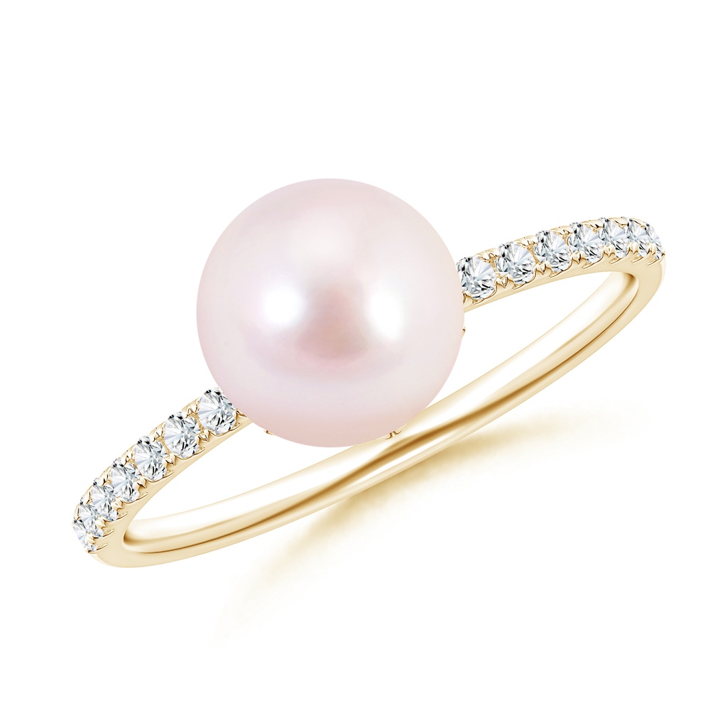 8mm AAAA Classic Japanese Akoya Pearl & Diamond Solitaire Ring in Yellow Gold