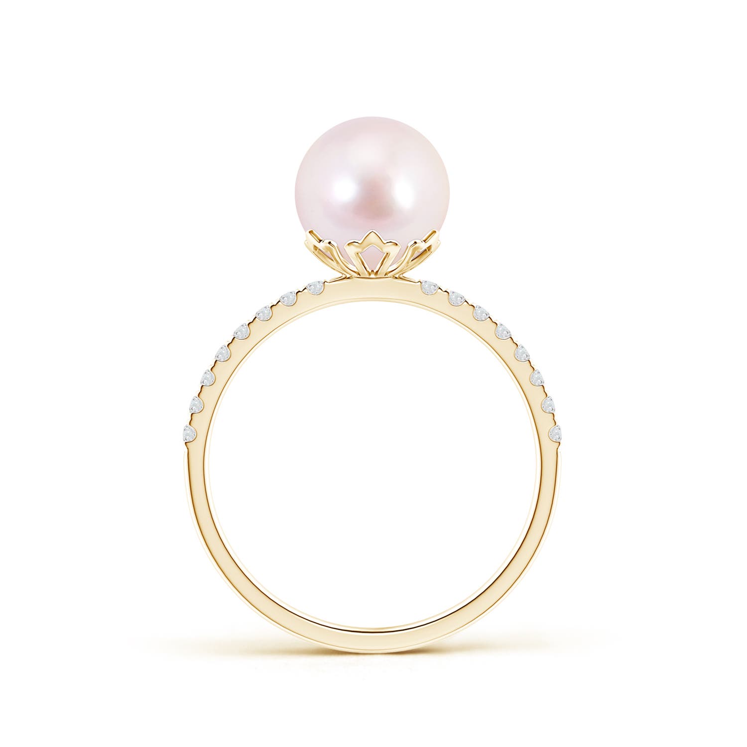 8mm AAAA Classic Japanese Akoya Pearl & Diamond Solitaire Ring in Yellow Gold - side 1