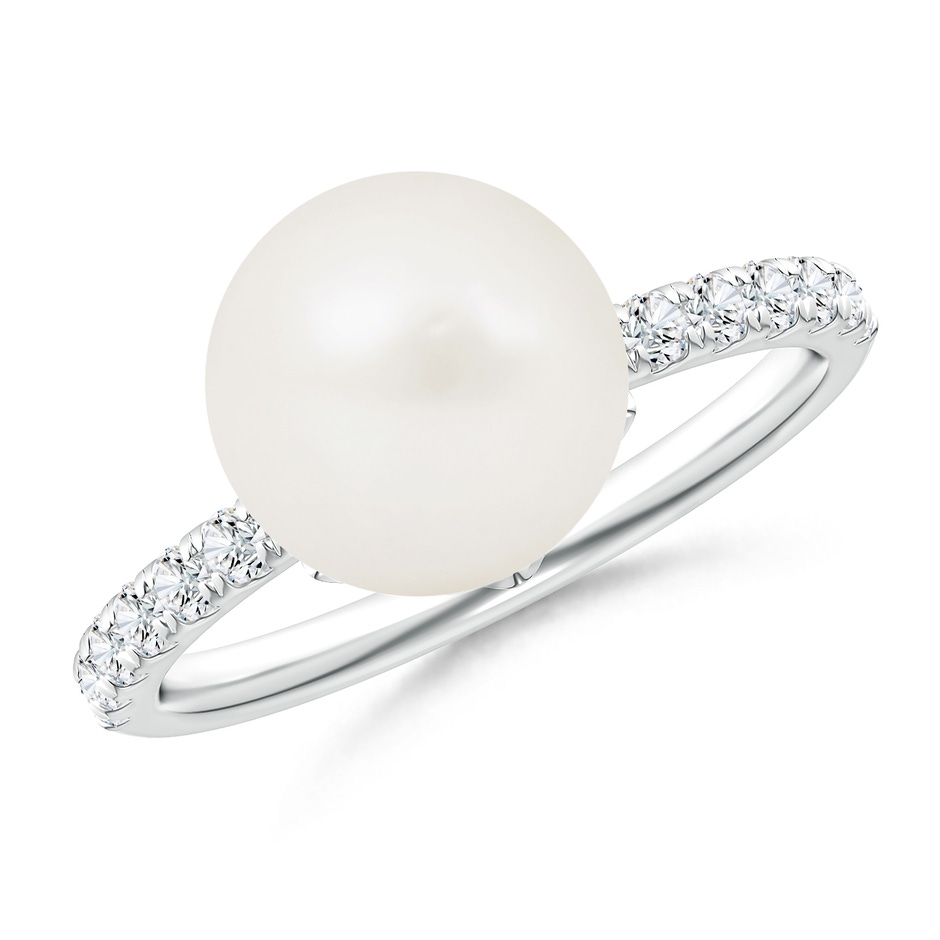 10mm A Classic Freshwater Pearl & Diamond Solitaire Ring in White Gold 