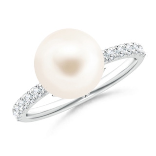 10mm AAA Classic Freshwater Pearl & Diamond Solitaire Ring in White Gold
