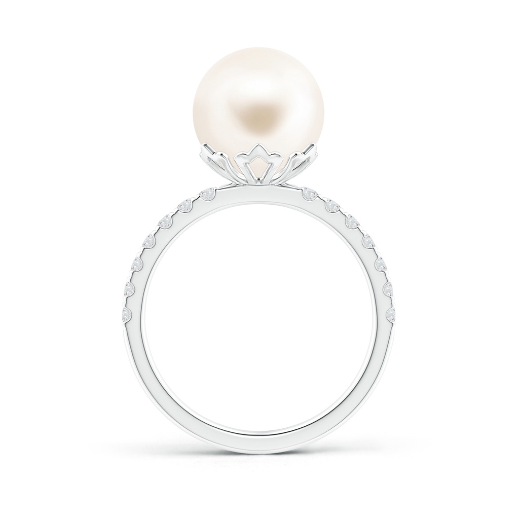 10mm AAA Classic Freshwater Pearl & Diamond Solitaire Ring in White Gold Product Image