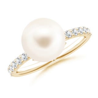 10mm AAA Classic Freshwater Pearl & Diamond Solitaire Ring in Yellow Gold