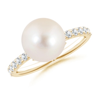 10mm AAAA Classic Freshwater Pearl & Diamond Solitaire Ring in 9K Yellow Gold