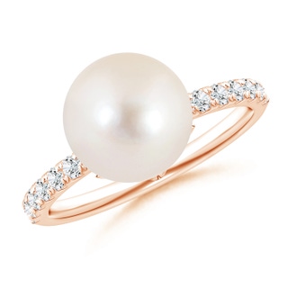 10mm AAAA Classic Freshwater Pearl & Diamond Solitaire Ring in Rose Gold
