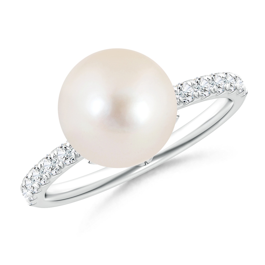 10mm AAAA Classic Freshwater Pearl & Diamond Solitaire Ring in White Gold