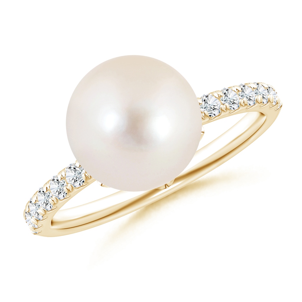 10mm AAAA Classic Freshwater Pearl & Diamond Solitaire Ring in Yellow Gold