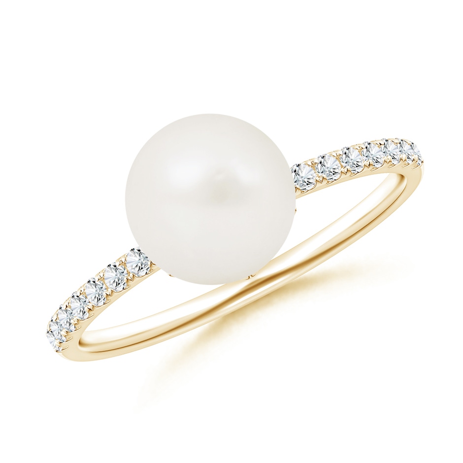 8mm A Classic Freshwater Pearl & Diamond Solitaire Ring in Yellow Gold 