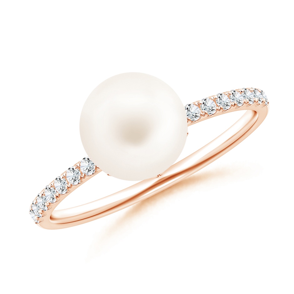 8mm AA Classic Freshwater Pearl & Diamond Solitaire Ring in Rose Gold 