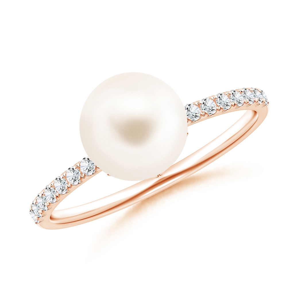 8mm AAA Classic Freshwater Pearl & Diamond Solitaire Ring in 9K Rose Gold