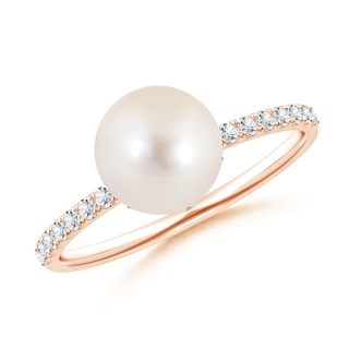 8mm AAAA Classic Freshwater Pearl & Diamond Solitaire Ring in 10K Rose Gold