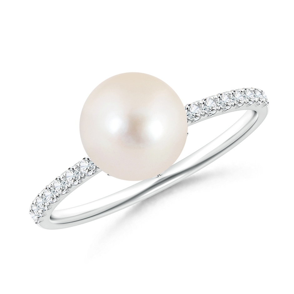 8mm AAAA Classic Freshwater Pearl & Diamond Solitaire Ring in White Gold 
