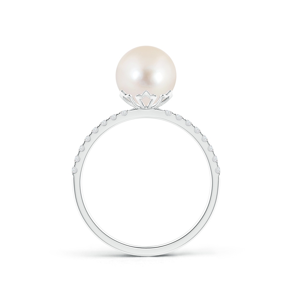 8mm AAAA Classic Freshwater Pearl & Diamond Solitaire Ring in White Gold Product Image