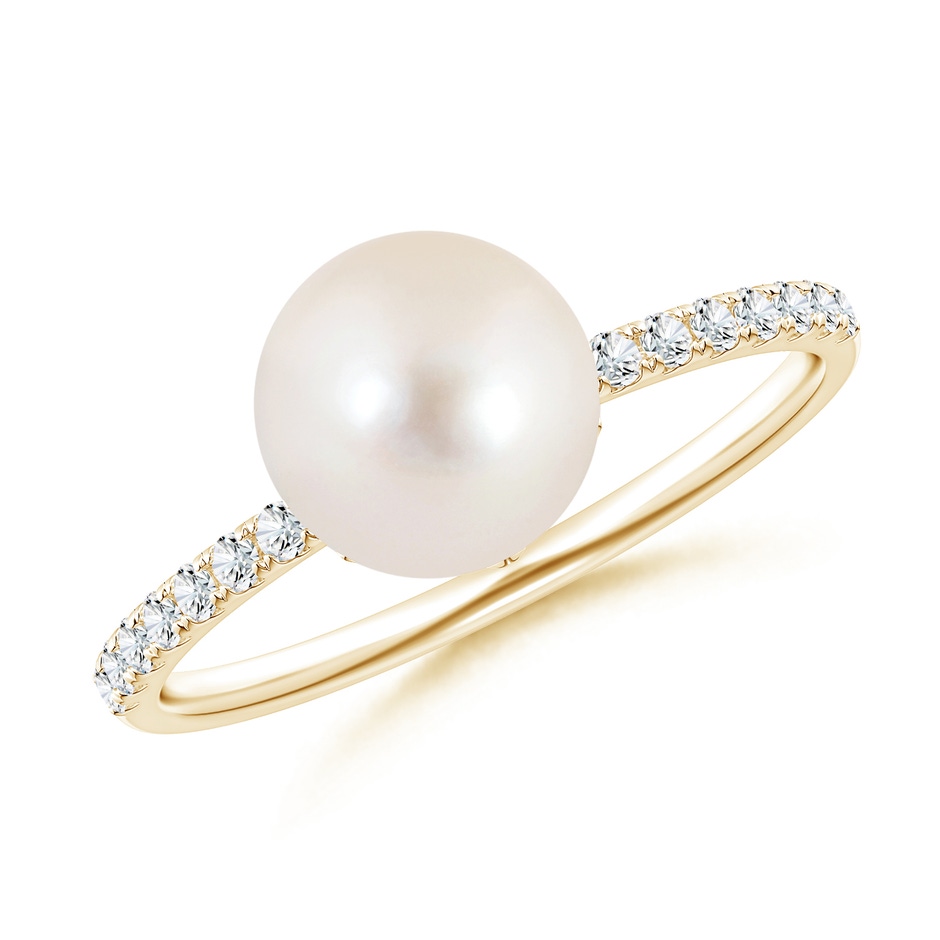 8mm AAAA Classic Freshwater Pearl & Diamond Solitaire Ring in Yellow Gold 