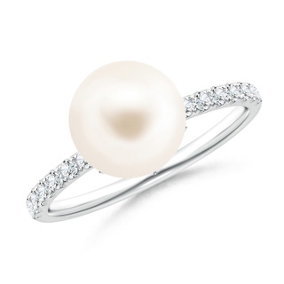 9mm AAA Classic Freshwater Pearl & Diamond Solitaire Ring in White Gold