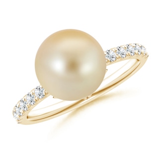 10mm AAA Classic Golden South Sea Cultured Pearl Solitaire Ring with Diamond Accents in Yellow Gold