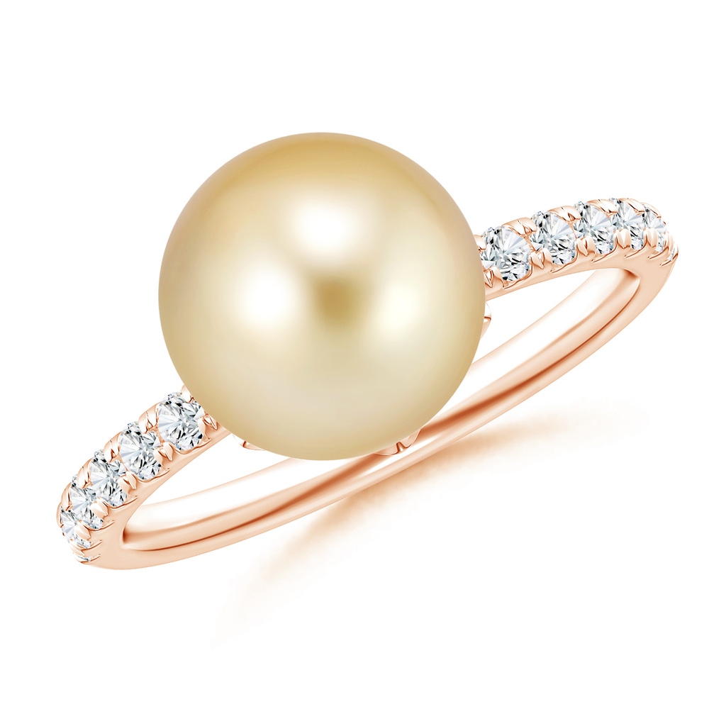 10mm AAAA Classic Golden South Sea Cultured Pearl Solitaire Ring with Diamond Accents in Rose Gold