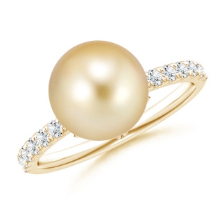 10mm AAAA Classic Golden South Sea Cultured Pearl Solitaire Ring with Diamond Accents in Yellow Gold