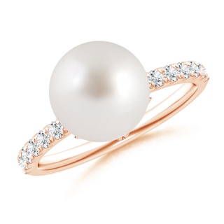 10mm AAA Classic South Sea Pearl & Diamond Solitaire Ring in Rose Gold