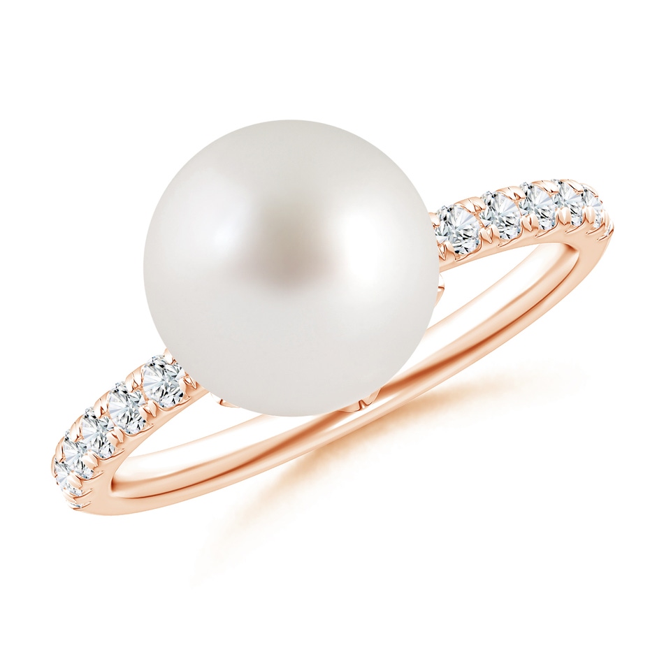10mm AAA Classic South Sea Pearl & Diamond Solitaire Ring in Rose Gold 