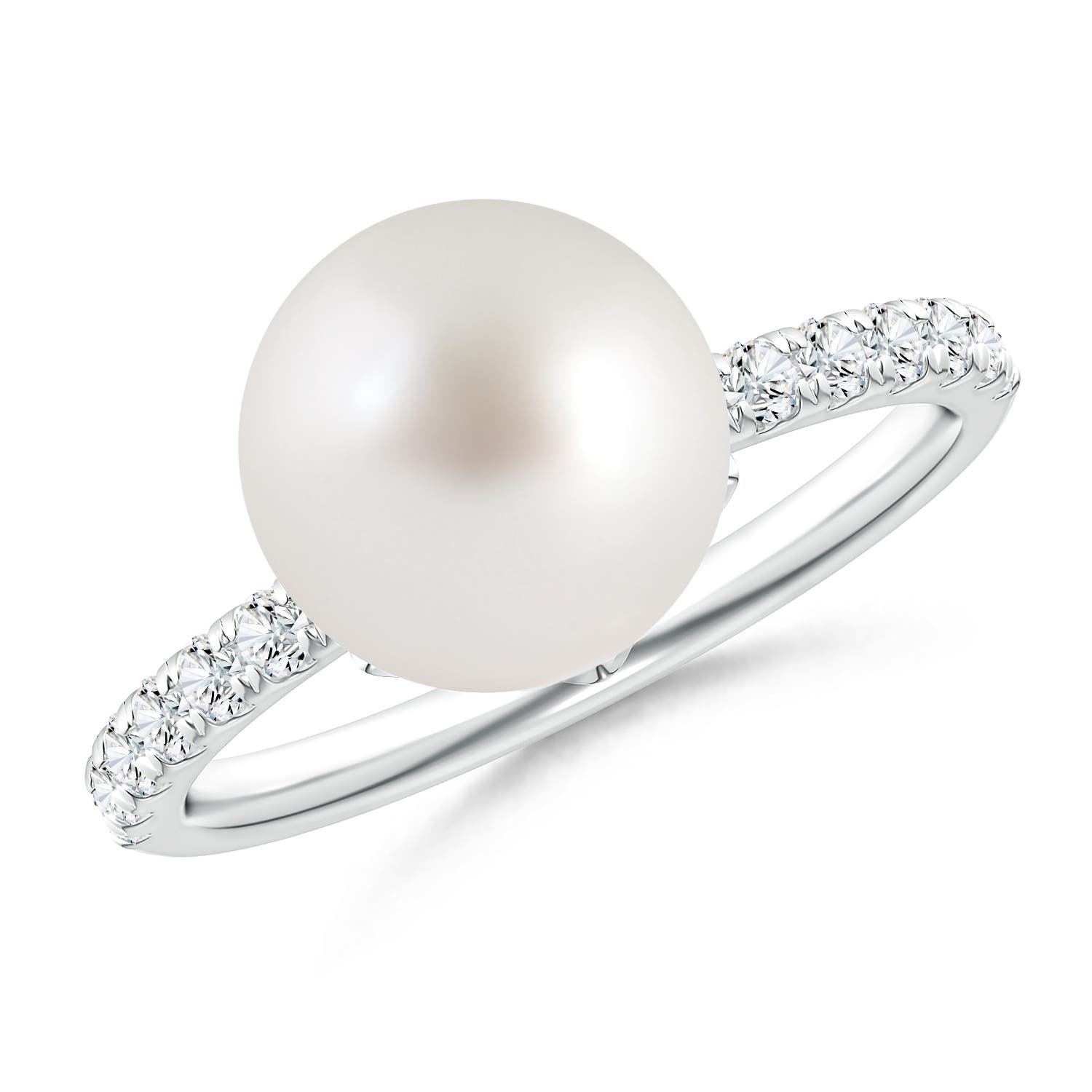 10mm AAA Classic South Sea Pearl & Diamond Solitaire Ring in White Gold