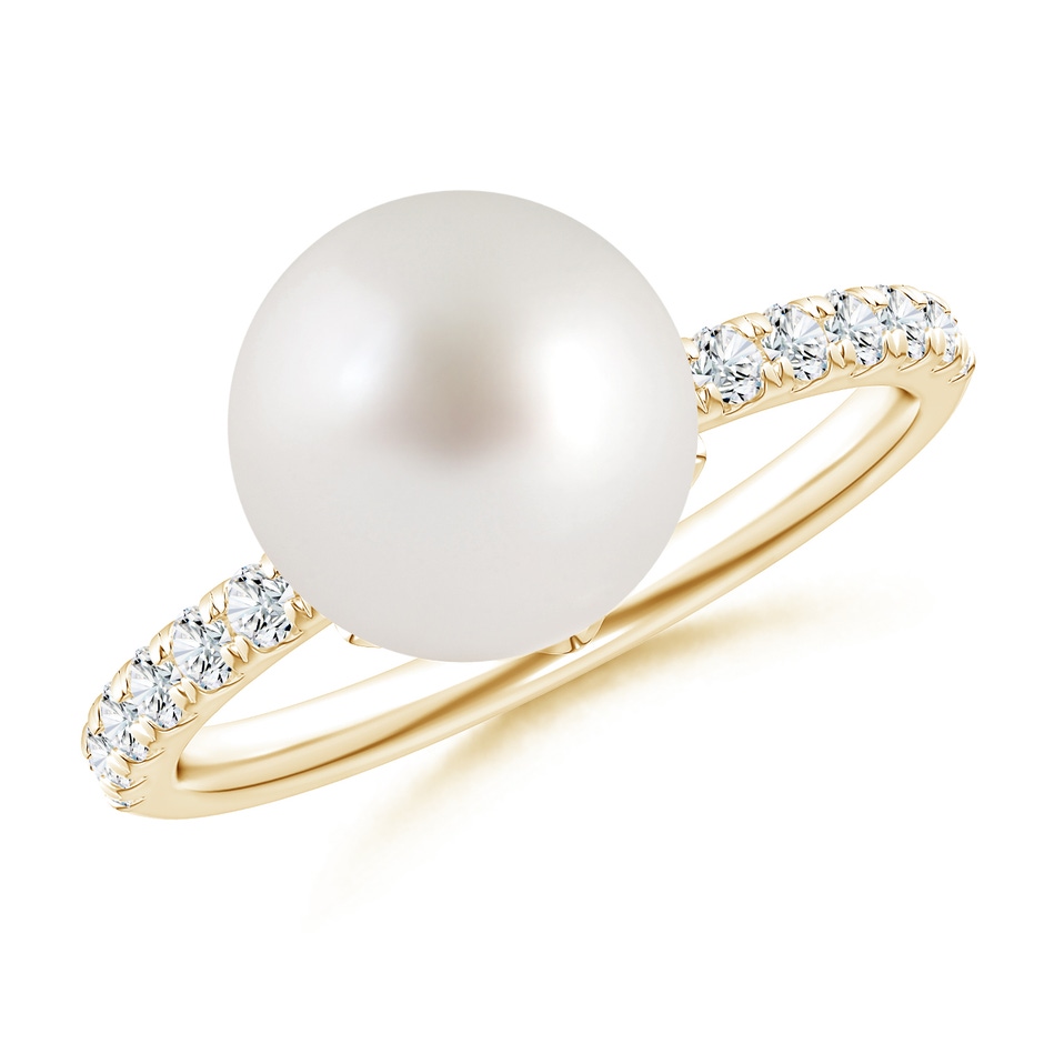 10mm AAA Classic South Sea Pearl & Diamond Solitaire Ring in Yellow Gold 
