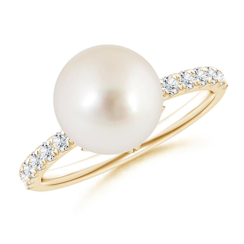 10mm AAAA Classic South Sea Pearl & Diamond Solitaire Ring in Yellow Gold 