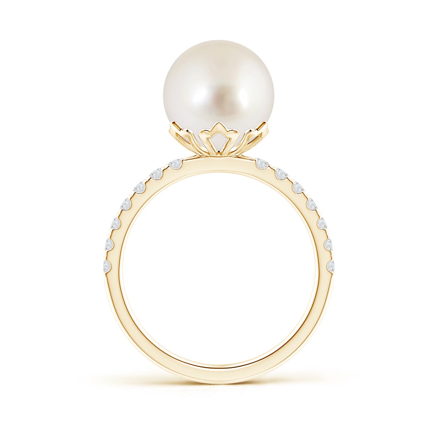 10mm AAAA Classic South Sea Pearl & Diamond Solitaire Ring in Yellow Gold