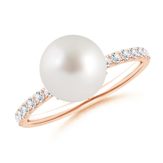 9mm AAA Classic South Sea Pearl & Diamond Solitaire Ring in 10K Rose Gold