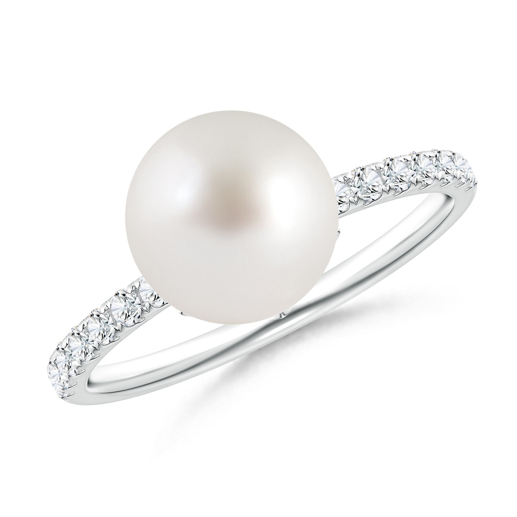 9mm AAA Classic South Sea Pearl & Diamond Solitaire Ring in White Gold