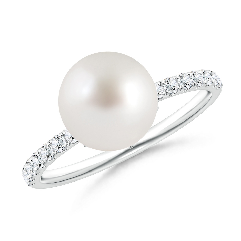 9mm AAA Classic South Sea Pearl & Diamond Solitaire Ring in White Gold 