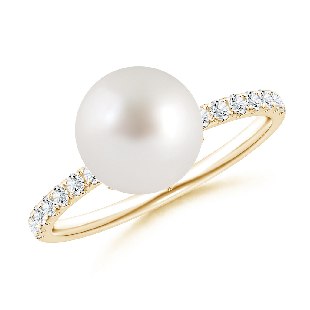 9mm AAA Classic South Sea Pearl & Diamond Solitaire Ring in Yellow Gold