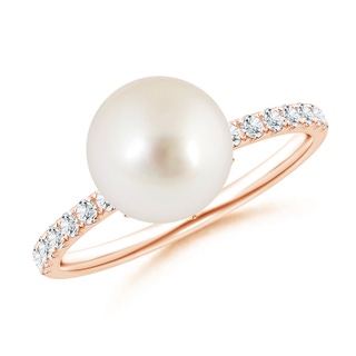 9mm AAAA Classic South Sea Pearl & Diamond Solitaire Ring in Rose Gold