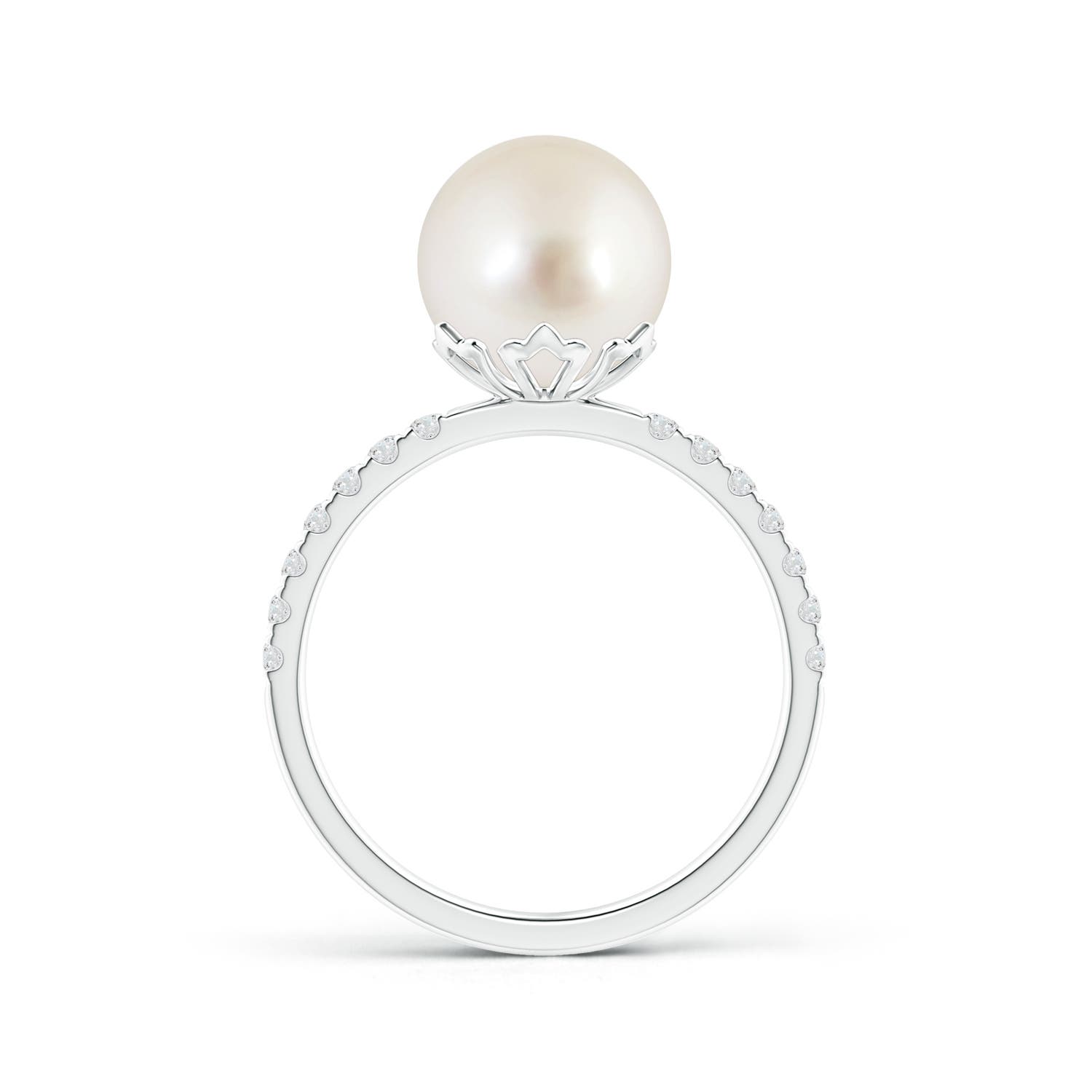 9mm AAAA Classic South Sea Pearl & Diamond Solitaire Ring in White Gold - side 1