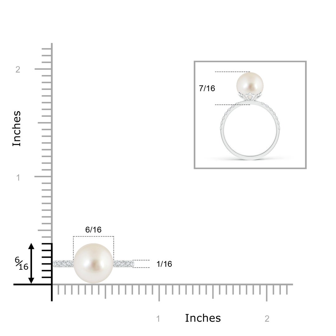 9mm AAAA Classic South Sea Pearl & Diamond Solitaire Ring in White Gold - ruler