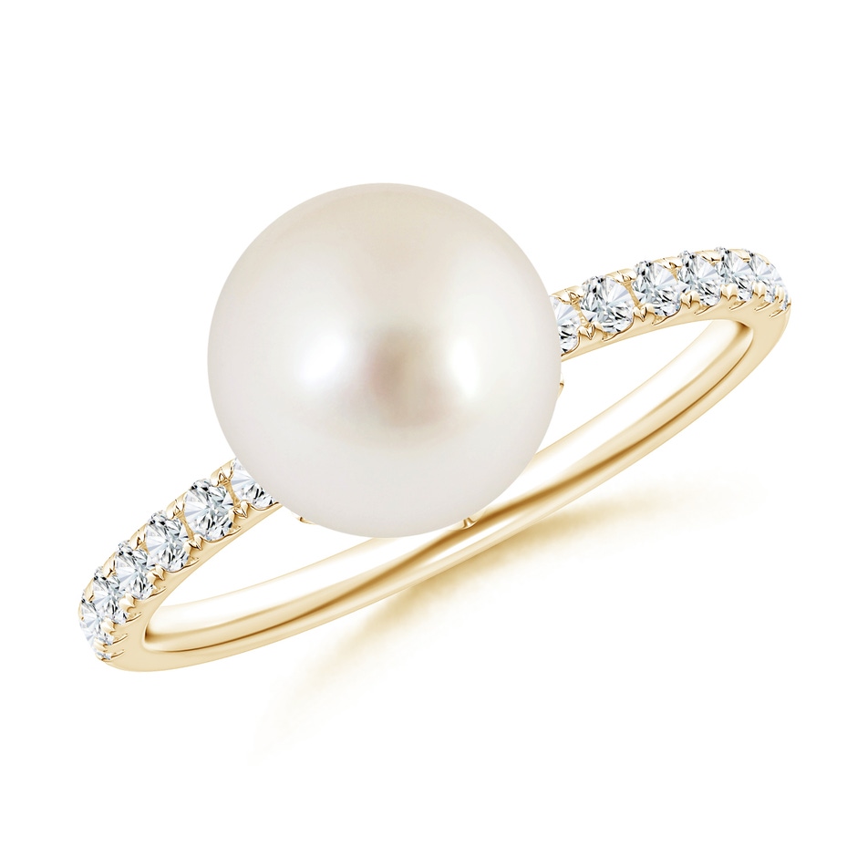 9mm AAAA Classic South Sea Pearl & Diamond Solitaire Ring in Yellow Gold 