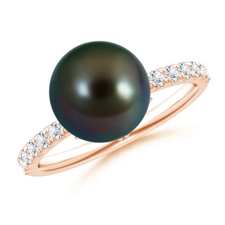 10mm AAAA Classic Tahitian Cultured Pearl & Diamond Solitaire Ring in Rose Gold