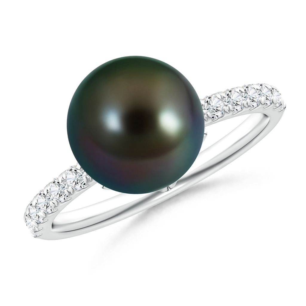 10mm AAAA Classic Tahitian Cultured Pearl & Diamond Solitaire Ring in White Gold