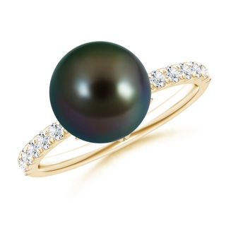 10mm AAAA Classic Tahitian Cultured Pearl & Diamond Solitaire Ring in Yellow Gold