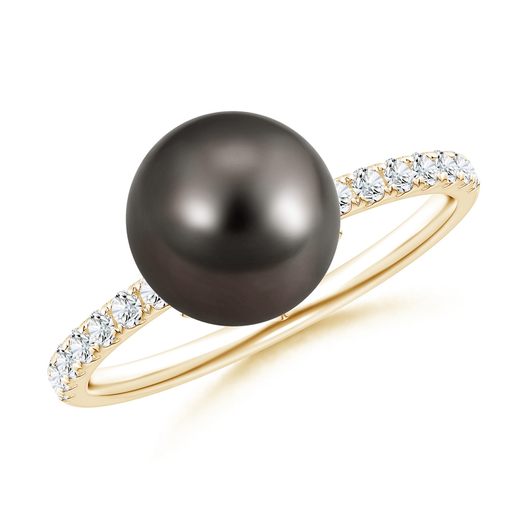 9mm AAA Classic Tahitian Cultured Pearl & Diamond Solitaire Ring in Yellow Gold